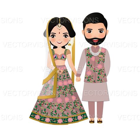 Wedding Couple Illustration, Portrait,Bengali Wedding Attire, Indian ...