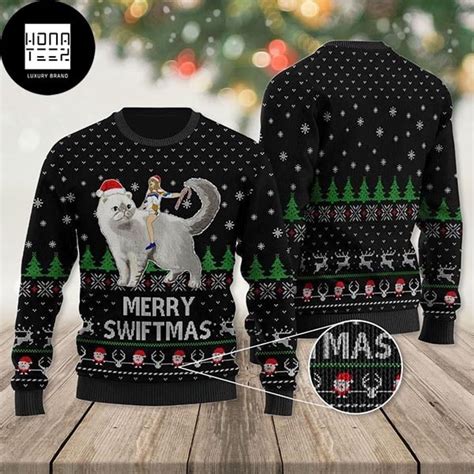 Taylor Swift Sit On The Cat Green Xmas Gifts 2023 Ugly Christmas Sweater - Honateez