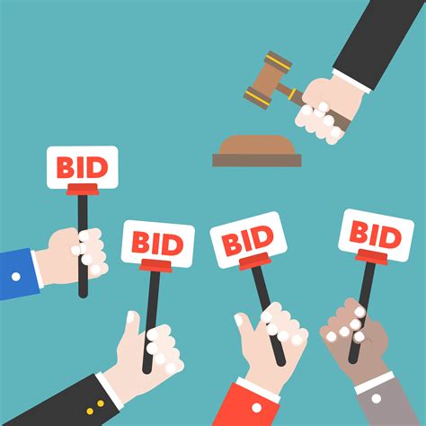 Hand hold bid sign and judge hammer, Auction bidding concept, flat design 464542 Vector Art at ...