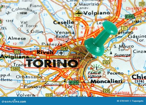 Turin on the map stock image. Image of push, pinned, place - 3781441