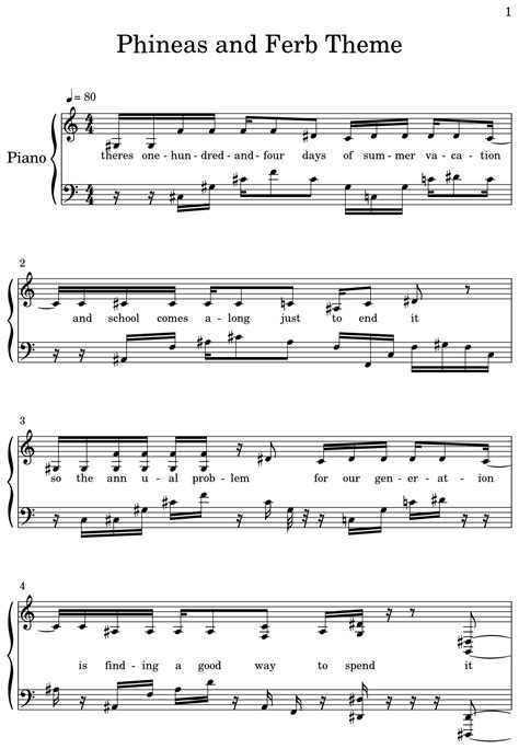 Phineas and Ferb Theme - Sheet music for Piano