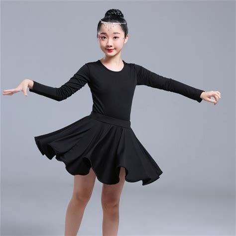 Kids latin dress girls black colored ballroom salsa rumba chacha dance skirts costumes dresses