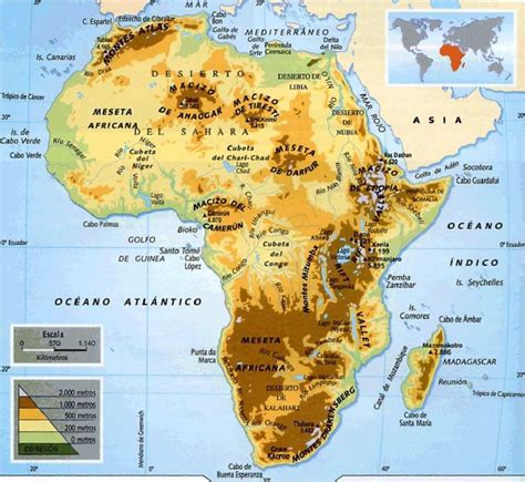 Mapa Físico da África | Geography en 2019 | África y Geografia