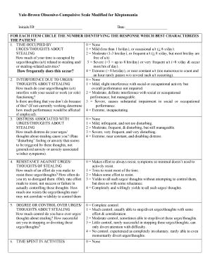 Yale-Brown Obsessive-Compulsive Scale Modified For Kleptomania - Pathwaysinstitute - Fill and ...