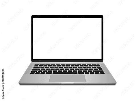 Realistic laptop front view. Laptop modern mockup. Blank screen display notebook. Opened ...