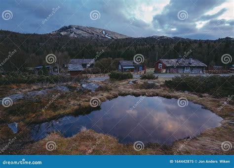 Norwegian Cabins in the Mountains at Blue Hour Stock Image - Image of valley, rural: 164442875