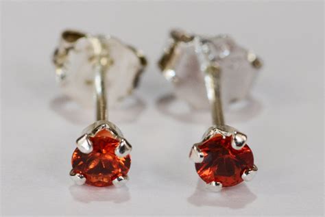 Red Orange Sapphire Earrings~.925 Sterling Silver Setting~3mm Round Cut ...