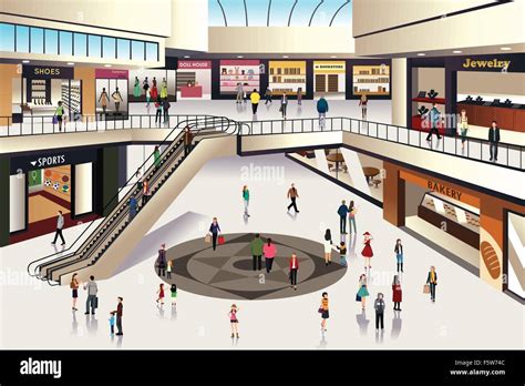 A vector illustration of scene inside shopping mall Stock Vector Image ...