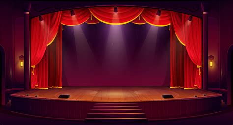 Cartoon theater stage with red curtain, spotlights 24081641 Vector Art ...