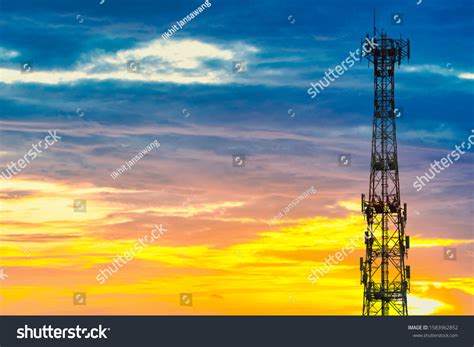 Telecommunication Tower Sunset Sky Background Stock Photo (Edit Now) 1583962852