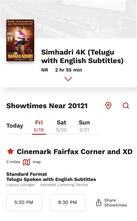 NTR FANS USA on Twitter: "#Simhadri4K USA @Cinemark bookings open at ...