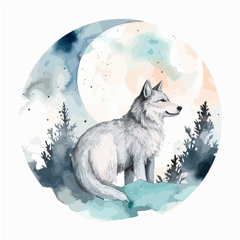 Premium Vector | Wolf moon watercolor abstract hand drawn wolf watercolor