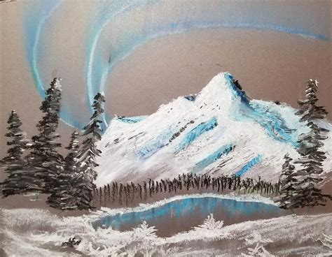 Oil pastel mountain and northern lights on Behance