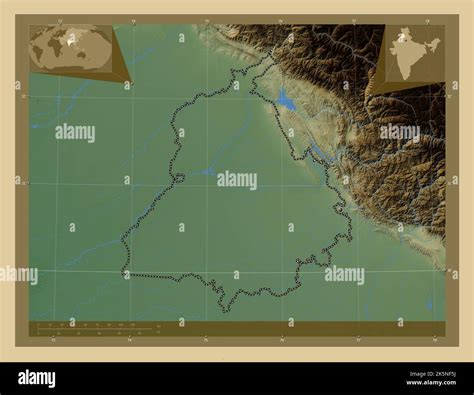 Punjab, state of India. Colored elevation map with lakes and rivers ...