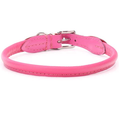 Pink Rolled Leather Dog Collar for dogs with long hair