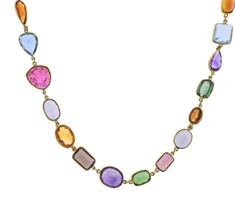 Multi-Color Gemstone Gold Long Necklace at 1stDibs