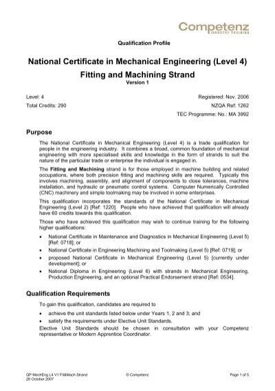 National Certificate in Mechanical Engineering (Level 4) - Competenz