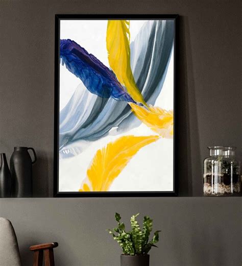 Buy Canvas Framed Blue & Yellow Abstract Art Print By Art Street Online - Abstract Art Prints ...