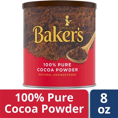 Baker's Cocoa Powder, Natural Unsweetened 100% Pure Cocoa, 8 oz Can ...