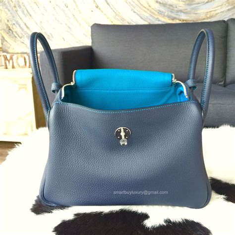 Hermes Lindy 26 in Blue Saphir Bi-color Clemence Leather Handstitched