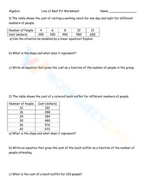 Free Collection of Line of Best Fit Worksheets