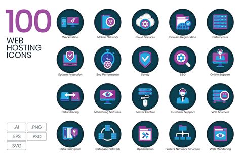 100 Web Hosting Flat Icons - Design Cuts