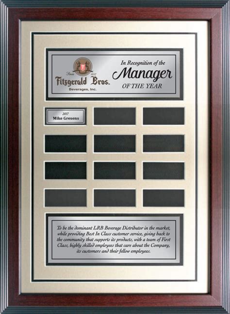 Manager of the year plaque - Fitzgerald Bros