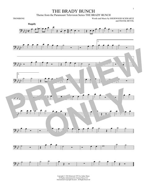 The Brady Bunch Sheet Music | Sherwood Schwartz | Trombone Solo