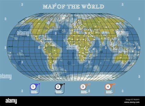 Color physical vecror map of the World with outlines, major capitals ...