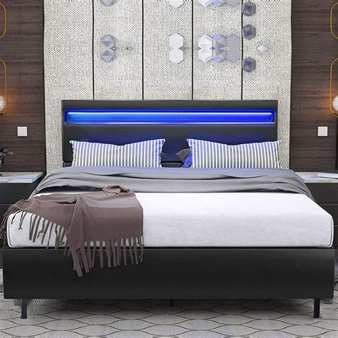 Queen Size LED Bed Frame 41.5 inch 4 Color Changing LED Lights ...