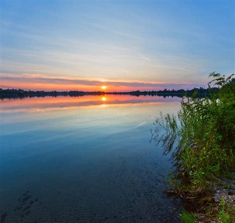 Summer Sunset Lake Calm View Stock Image - Image of fishing, nature: 142720373