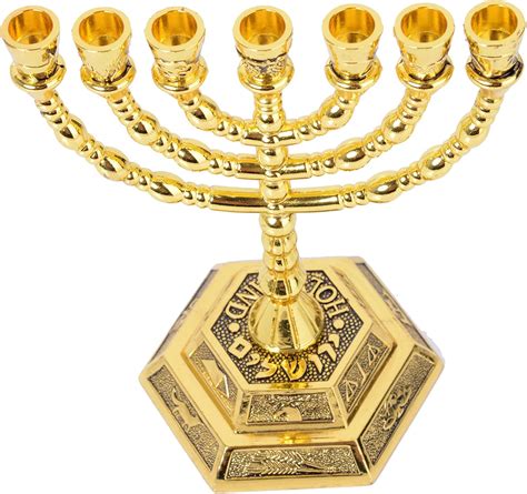 Menorah Holy Land Gift singlotat 12 Tribes of Israel Jerusalem Temple Menorah,7 Branch Hexagonal ...