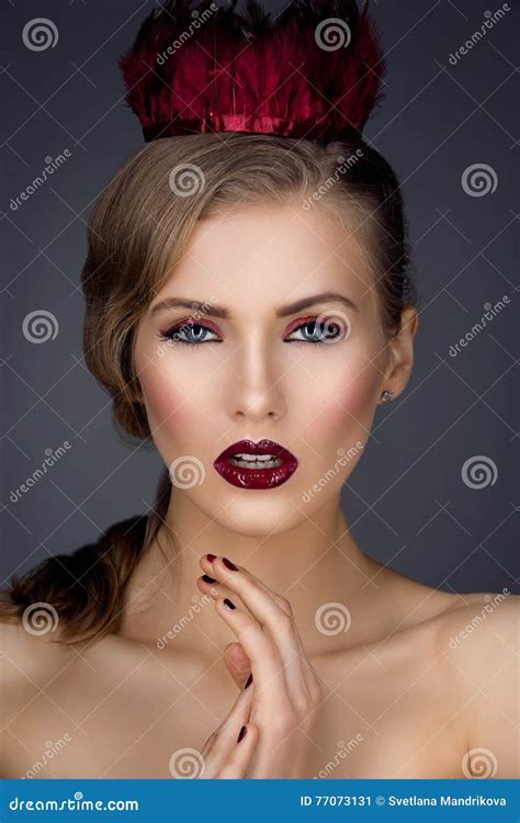 Beautiful Girl with Red Makeup Stock Image - Image of cosmetics ...