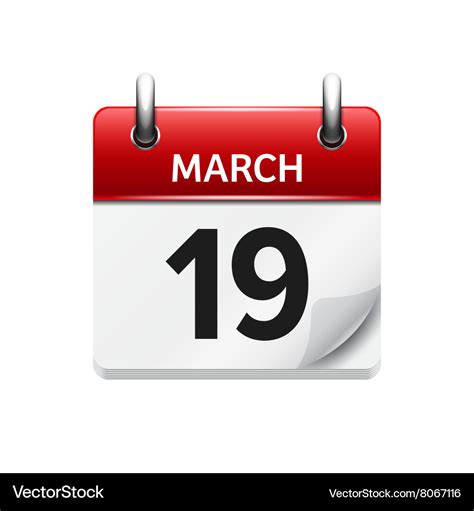 March 19 flat daily calendar icon date Royalty Free Vector