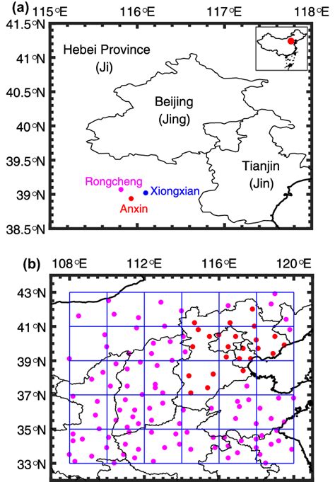 (a) map of Xiongan new Area, including Xiongxian station (code: 54636 ...