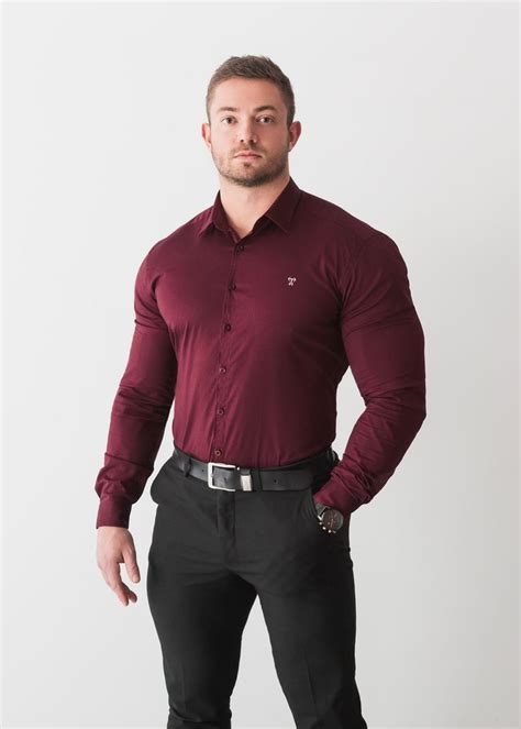 Burgundy Tapered Fit Shirt | Workout shirts, Mens fashion casual ...