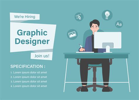 We are hiring graphic designer. Illustration of creative designer working on computer 13131588 ...