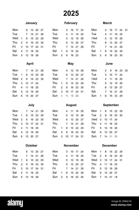 Calendar 2025. Printable calendar for 2025. Sunday start. Minimalist ...