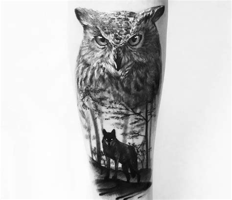 Owl and Wolf tattoo by Sergey Hoff | Post 26872 | Wolf tattoo sleeve, Animal sleeve tattoo ...