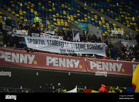 Romanian fans during Euro 2024 qualification game Romania vs Belarus played on 28.03.2022, Arena ...