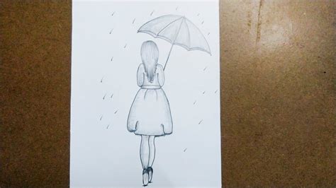 Sad Girl in Rain Pencil Sketch II How to Draw Easy Sad Girl with Umbrella in the Rain Step by ...