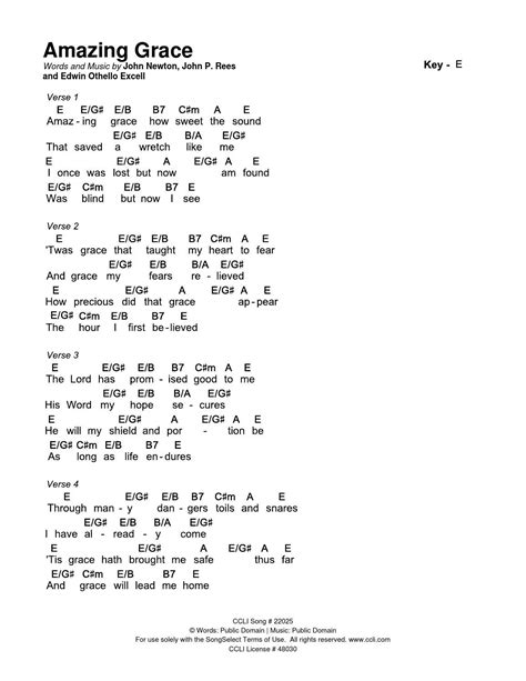 Amazing grace songselect chord chart in e (1) by Eric - Issuu