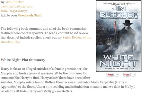 Sarah's Reviews - Book Summaries : Book Summary: White Night (Dresden Files, Book 9), By Jim Butcher