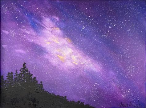 Original oil painting of fantasy landscape of stars and space with tre – Dee's Fine Art