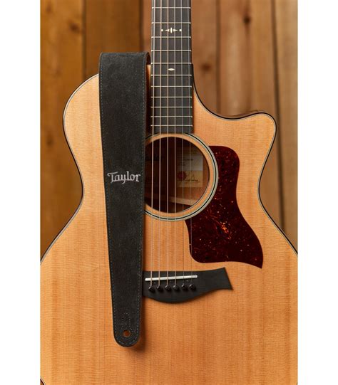 Taylor Suede Guitar Strap with Embroidered Logo - Black