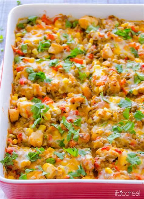 Santa Fe Chicken and Lentil Casserole - iFoodReal.com