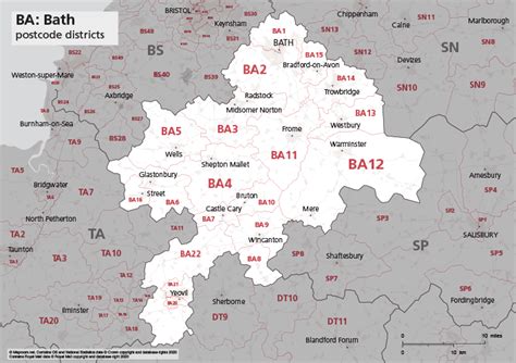 Map of BA postcode districts – Bath – Maproom