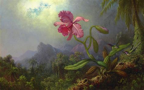 Two Hummingbirds with an Orchid, 1875 Painting by Martin Johnson Heade