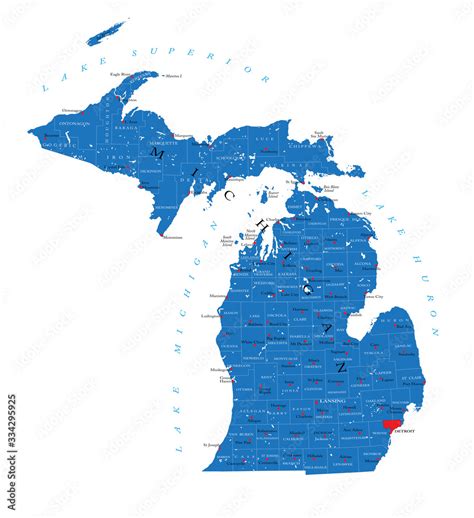 Michigan state political map Stock Vector | Adobe Stock