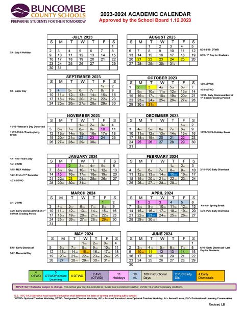 Buncombe County Schools Calendar 2024-2025 (Holiday Breaks)